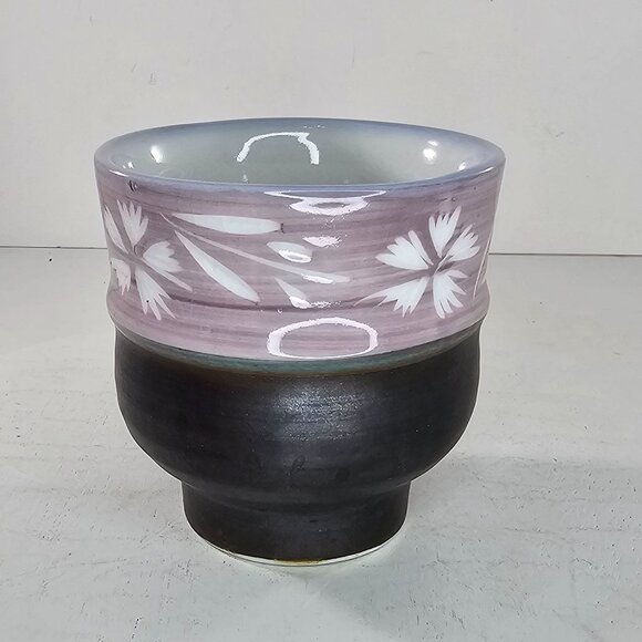 Japanese Style Ceramic Tea Cup Floral Design Purple Brown No Handle Coffee Mug - Picture 3 of 9